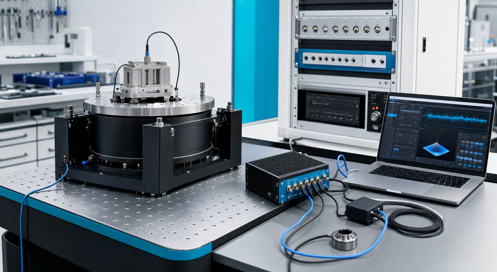 Vibration table integrated with data acquisition hardware and control software